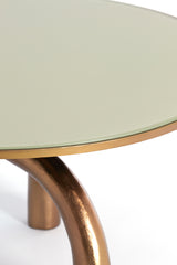 Round Coffee Table with Shiny Brown Bronze Base and Taupe Glass Top