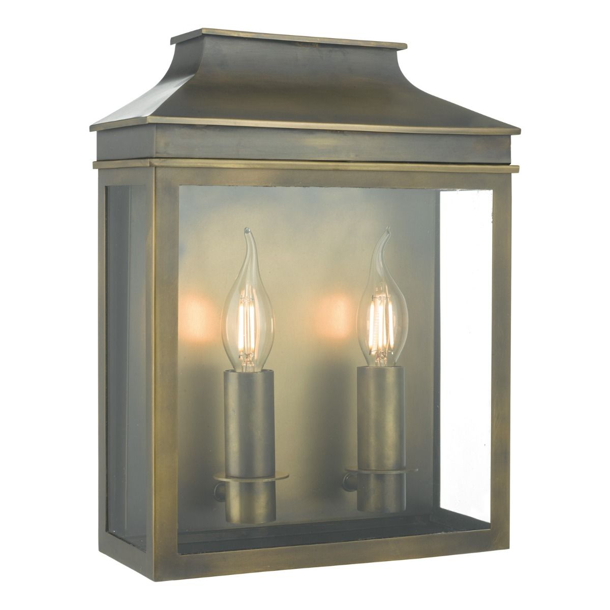 Vapour 2 Light Coach Lantern Outdoor Wall Light Weathered Brass IP44