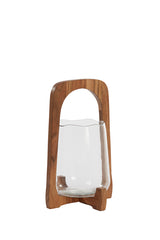 Title: Anosy Glass Hurricane Candle Holder with Wood Base (Ø21.5 x 35 cm)