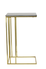Elegant Side Table with Roshan Brown Marble and Antique Bronze Finish, 41x31x66 cm