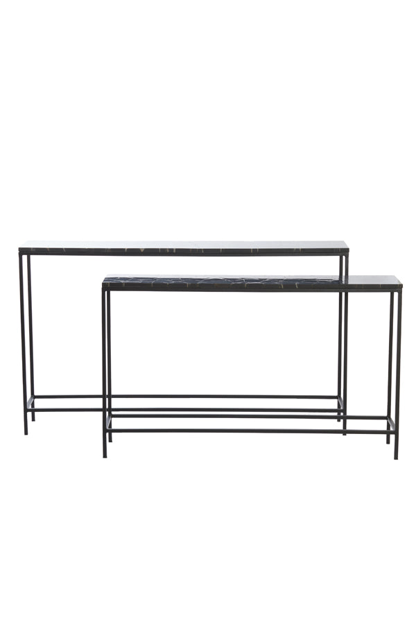 Dual Console Set in Elegant Black with Agate Accent - Sleek Design 120x25x72+140x25x82 cm