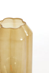 Title: Elegant Milky Yellow Glass LED Table Lamp Ø15x27 cm with Gold Accents