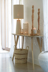 Ceramic Cylindrical Lamp Stand in Matte Cream (18x43 cm)