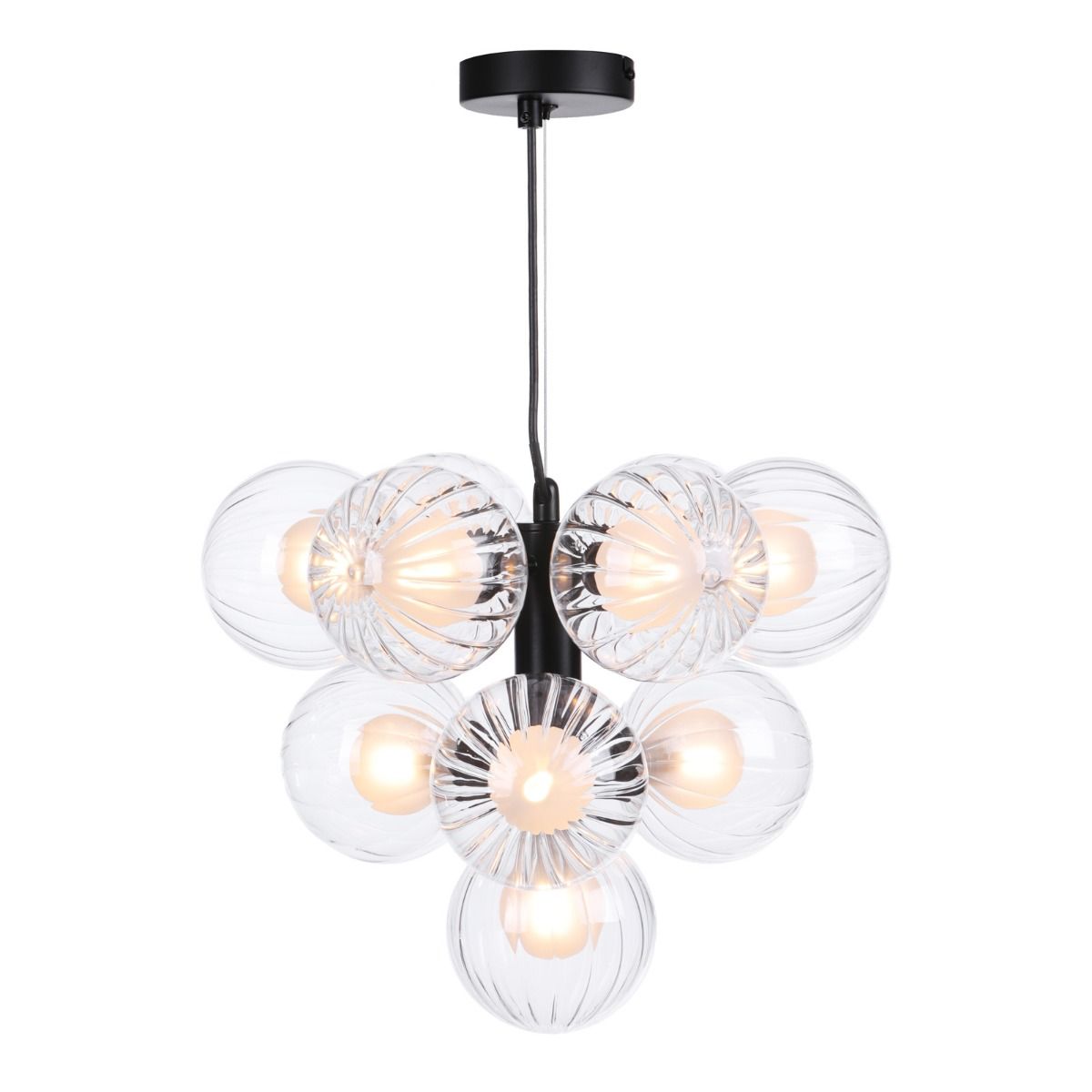 Vine 10 Light Pendant Satin Black With Clear/Opal Glass