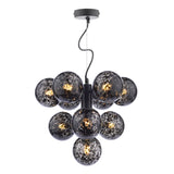 Vine 10 Light Pendant Satin Black With Black Confetti Glass