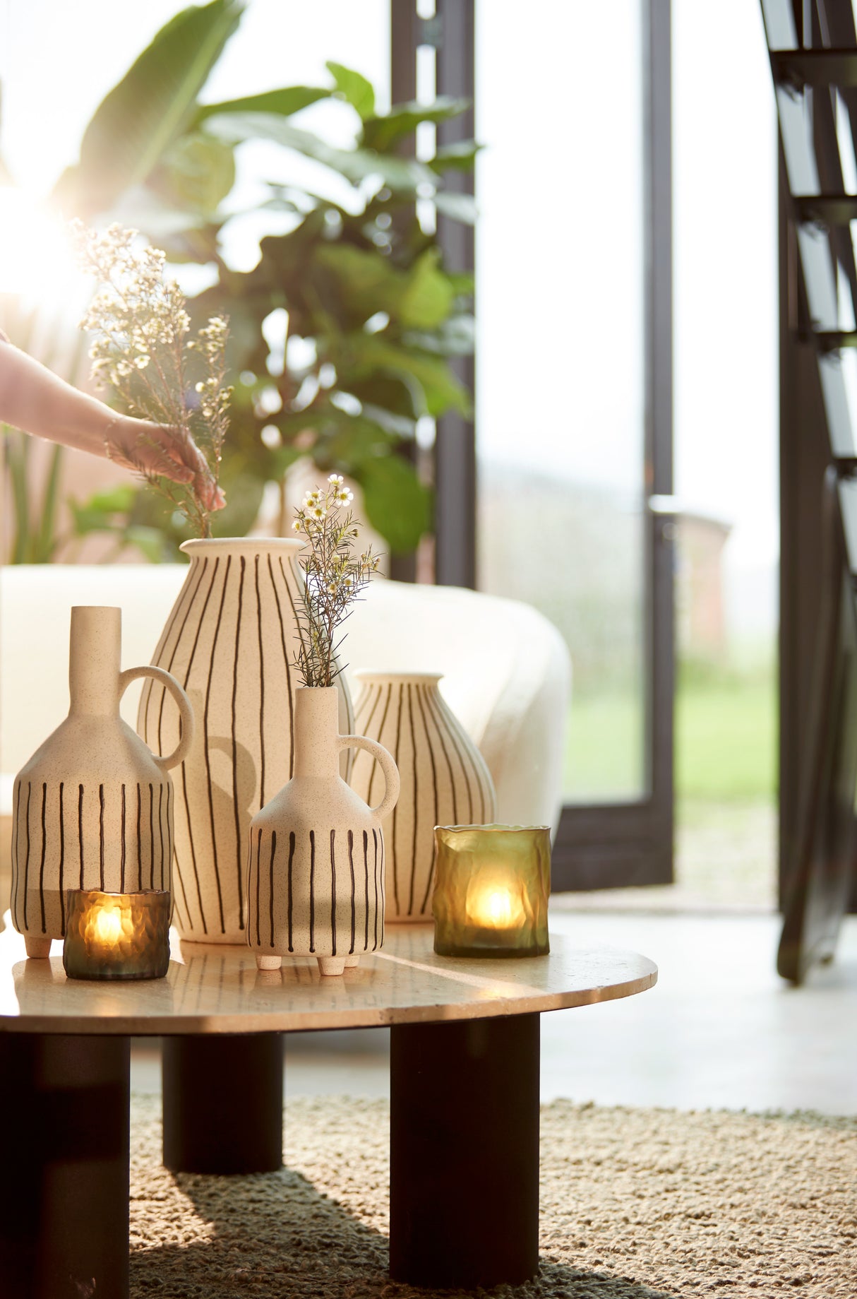 Artisan Dipped Ceramic Vase - Cream & Black Finish