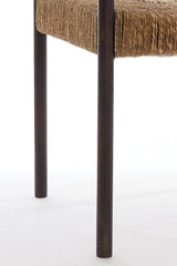 Rustic Delis Wooden Stool with Seagrass Accent, 44x44x40 cm, Dark Brown Finish