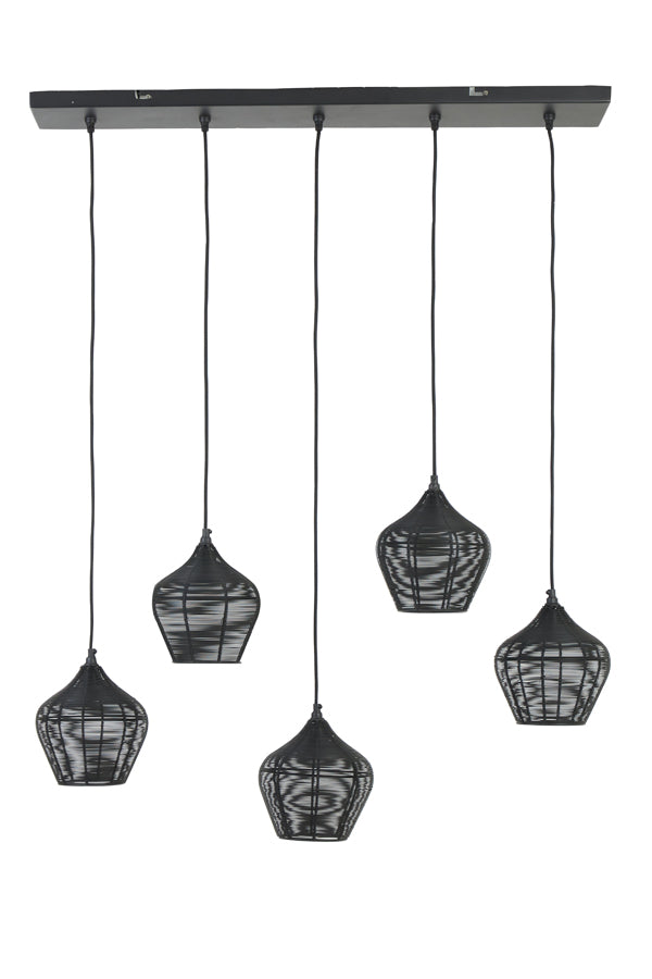 Suspended Five-Light Fixture Alvaro in Matte Black, 100x20x122 cm
