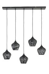 Suspended Five-Light Fixture Alvaro in Matte Black, 100x20x122 cm