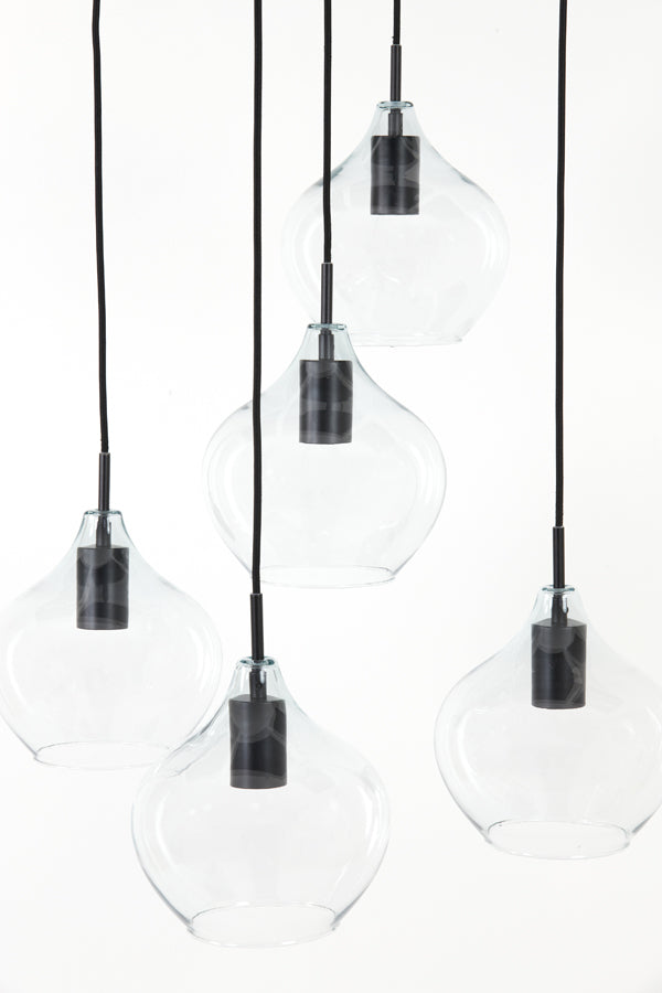 Elegant 5-Light Chandelier Ø61x66 cm Rakel - Matte Black & Clear Glass