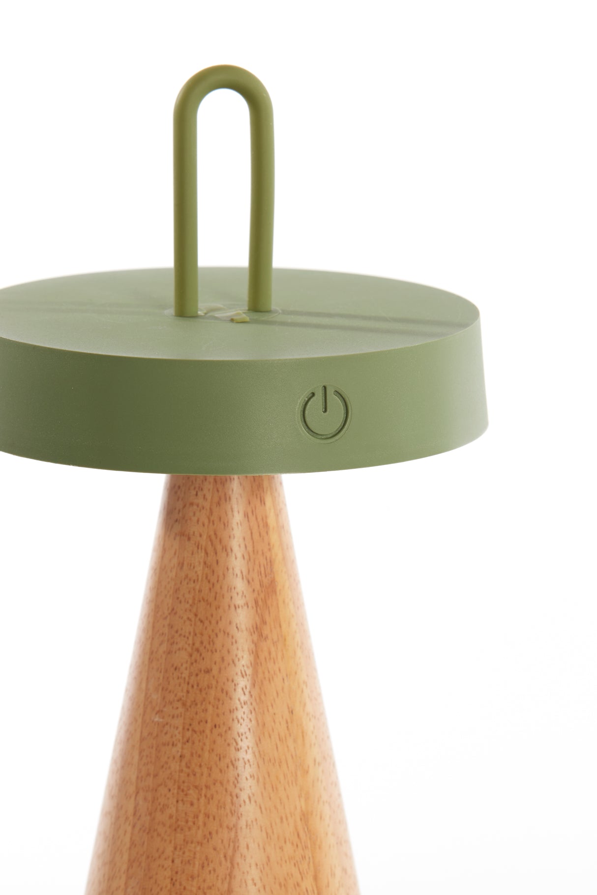 Elegant Olive Green LED Table Lamp with Natural Wood Base, 13x28.5 cm