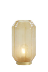 Title: Elegant Milky Yellow Glass LED Table Lamp Ø15x27 cm with Gold Accents