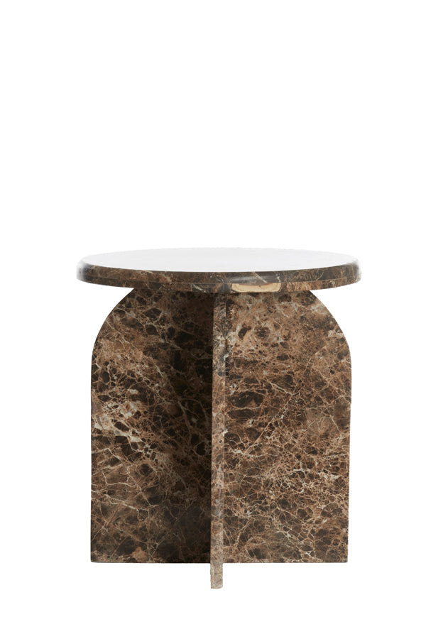 Marble Top Side Table - Dark Brown, Ø41x48 cm