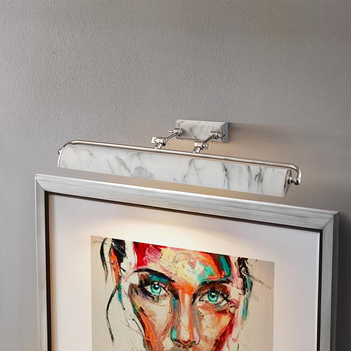 Winchfield 4lt Large Picture Light Polished Nickel & White Marble Effect