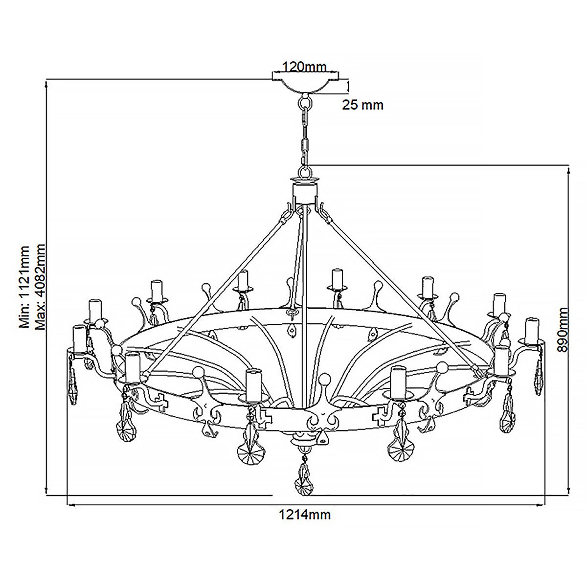 Regal Gold Patina 12-Light Chandelier - Windsor Collection