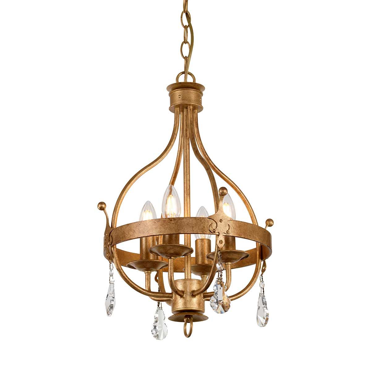 Windsor Gold Patina 4-Light Wrought Iron Pendant Chandelier