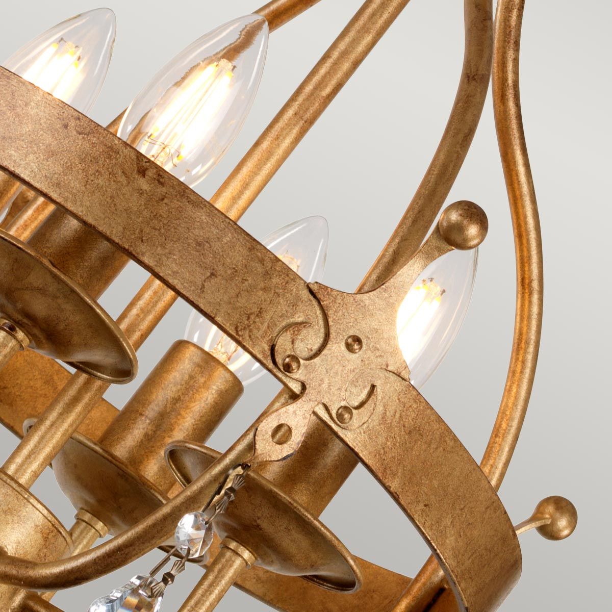 Windsor Gold Patina 4-Light Wrought Iron Pendant Chandelier