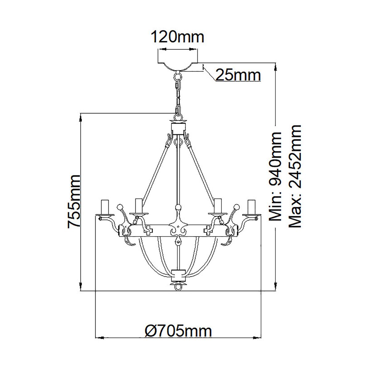 Windsor Graphite Royal Elegance 6 Light Chandelier