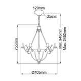 Windsor Graphite Royal Elegance 6 Light Chandelier