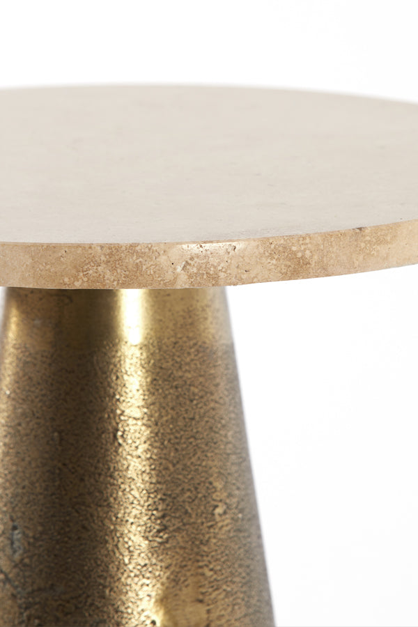 Round Ynez Side Table in Travertine Sand with Antique Bronze Base - 36x51 cm