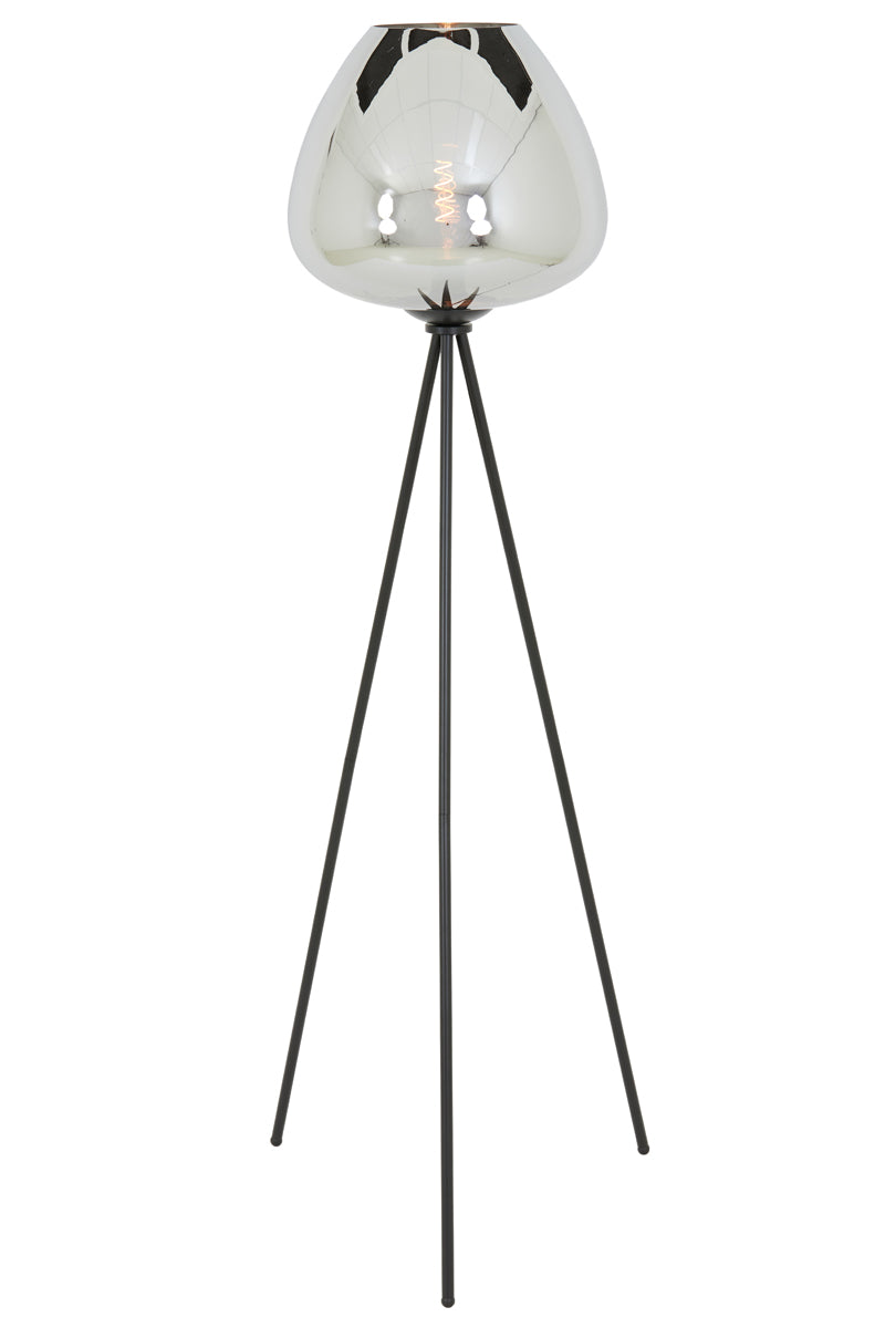 Tripod Floor Lamp with Smoked Glass Shade and Matte Black Finish, Ø42x146 cm Mayson