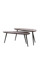 Rustic Nested Coffee Tables Set in Wood and Black Metal 84x39x34 + 84x39x39 cm