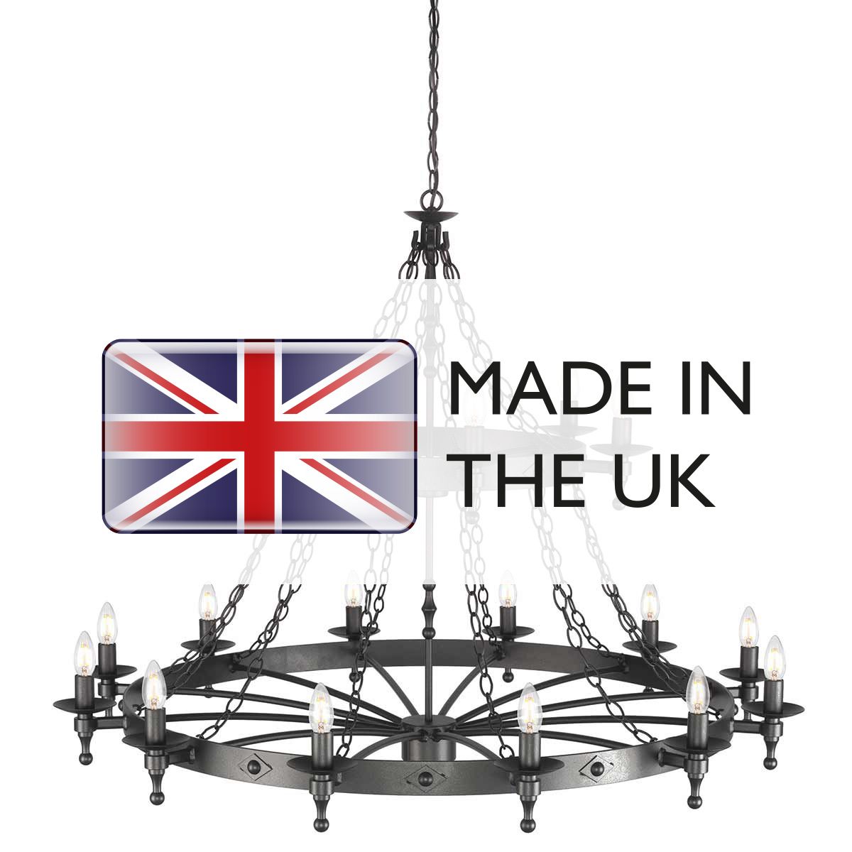Warwick Gothic Revival 18-Light Wrought Iron Chandelier