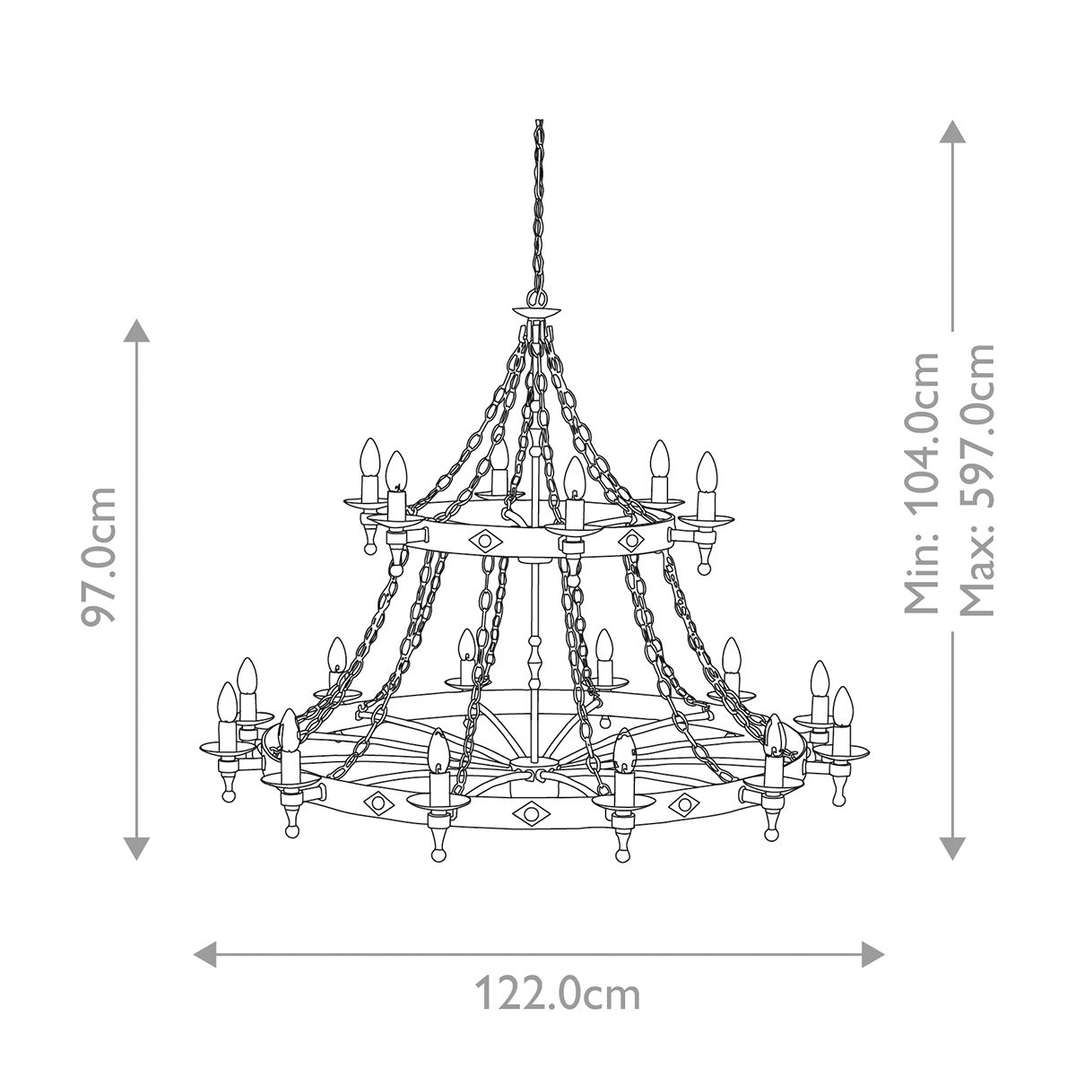 Warwick Gothic Revival 18-Light Wrought Iron Chandelier