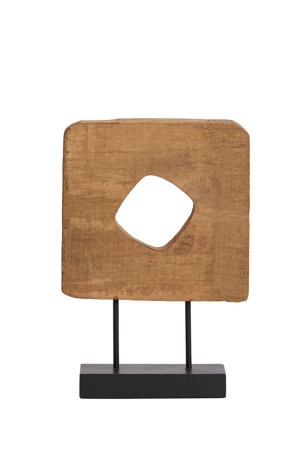 Elegant Wooden Ornament with Base - Natural & Black Finish, 26x9x38.5 cm