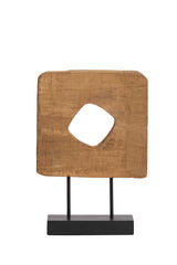 Elegant Wooden Ornament with Base - Natural & Black Finish, 26x9x38.5 cm