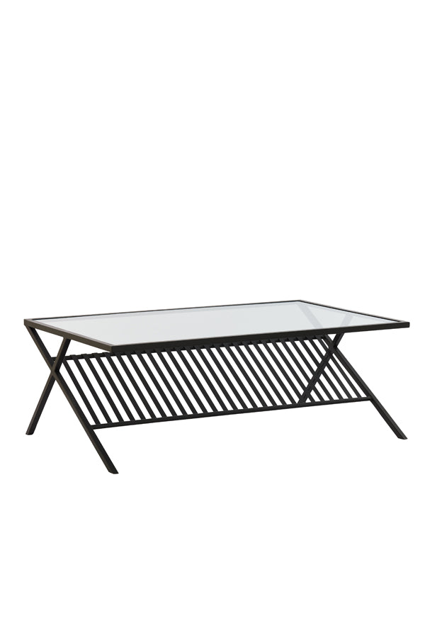 Sleek Ezra Glass Coffee Table - 110x70x40 cm in Clear and Matte Black