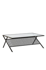Sleek Ezra Glass Coffee Table - 110x70x40 cm in Clear and Matte Black