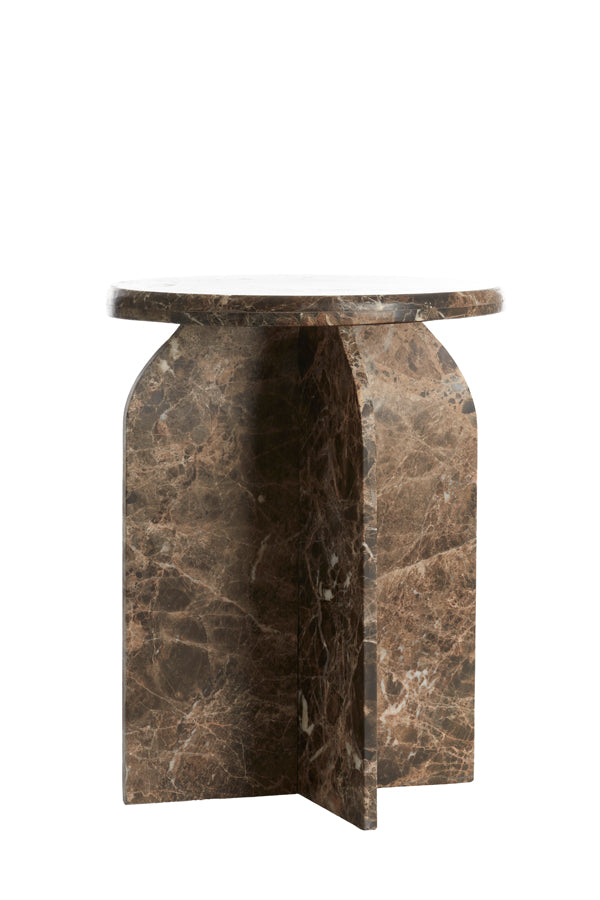 Elegant Marble Side Table in Dark Brown - Ø41x56 cm