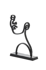 Sculptural Face Ornament on Stand in Matte Black - 28x8x38 cm