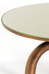 Round Coffee Table with Shiny Brown Bronze Base and Taupe Glass Top