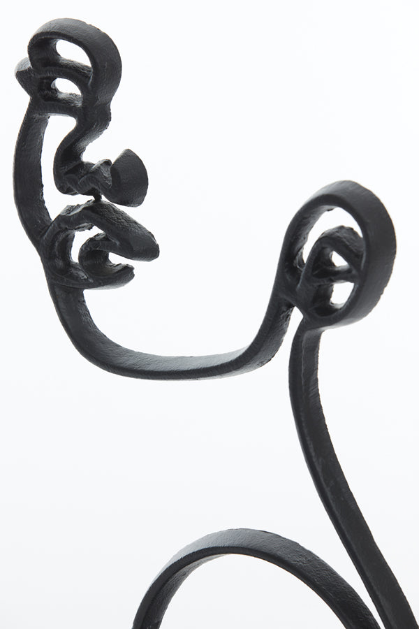 Sculptural Face Ornament on Stand in Matte Black - 28x8x38 cm