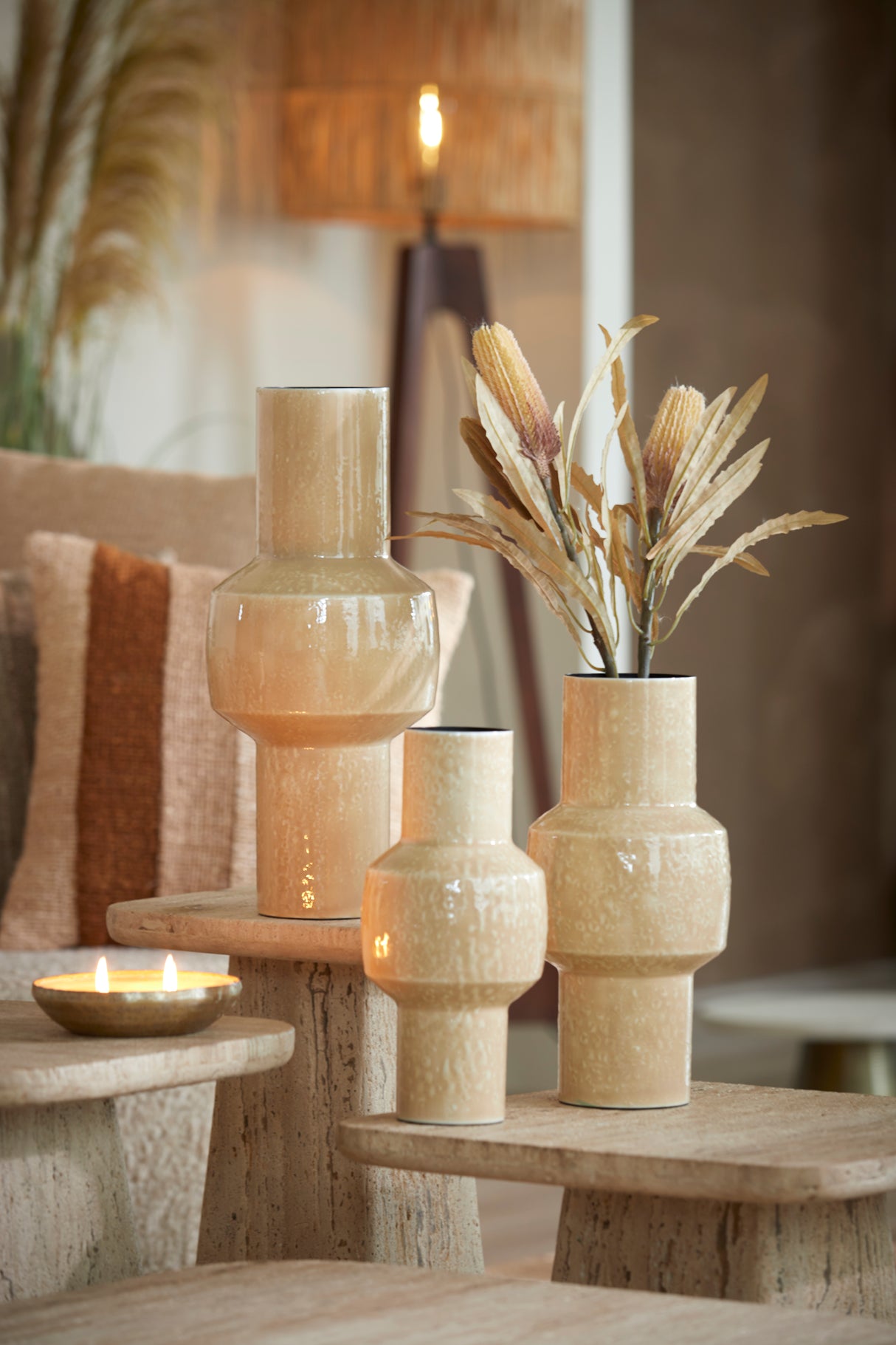 Elegant Cream Glazed Vase Ø14x30 cm Senuma Collection