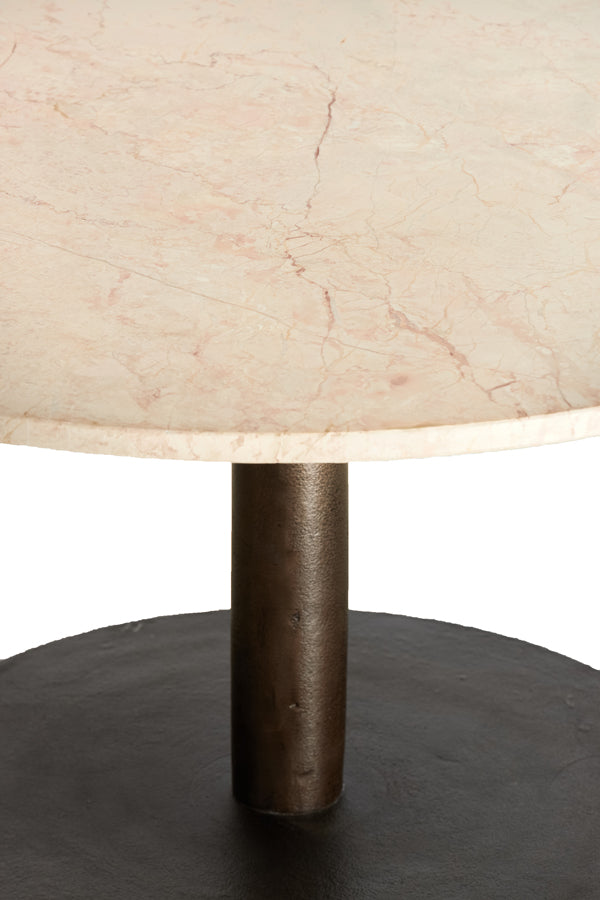 Round Coffee Table in Sand-Pink Marble with Dark Brown Base