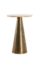Round Ynez Side Table in Travertine Sand with Antique Bronze Base - 36x51 cm