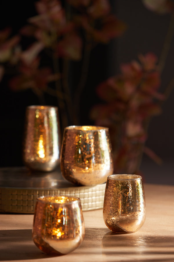 Gleaming Silver and Gold Stone Finish Tealight Holder, 10x10 cm