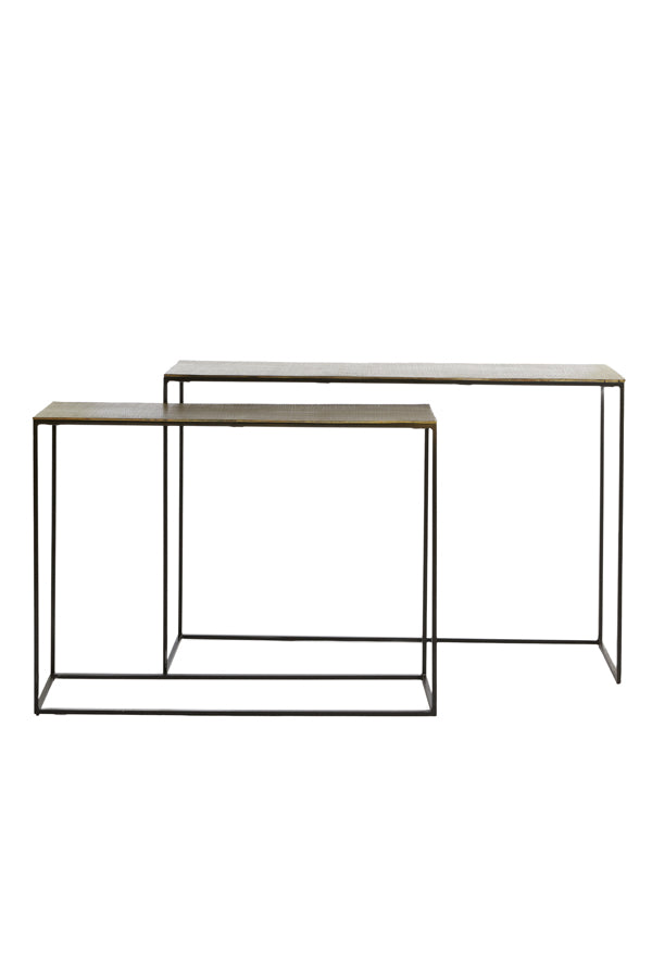 Set of 2 Console Tables in Antique Bronze and Black - Max Dimensions 119.5x30.5x78.5 cm