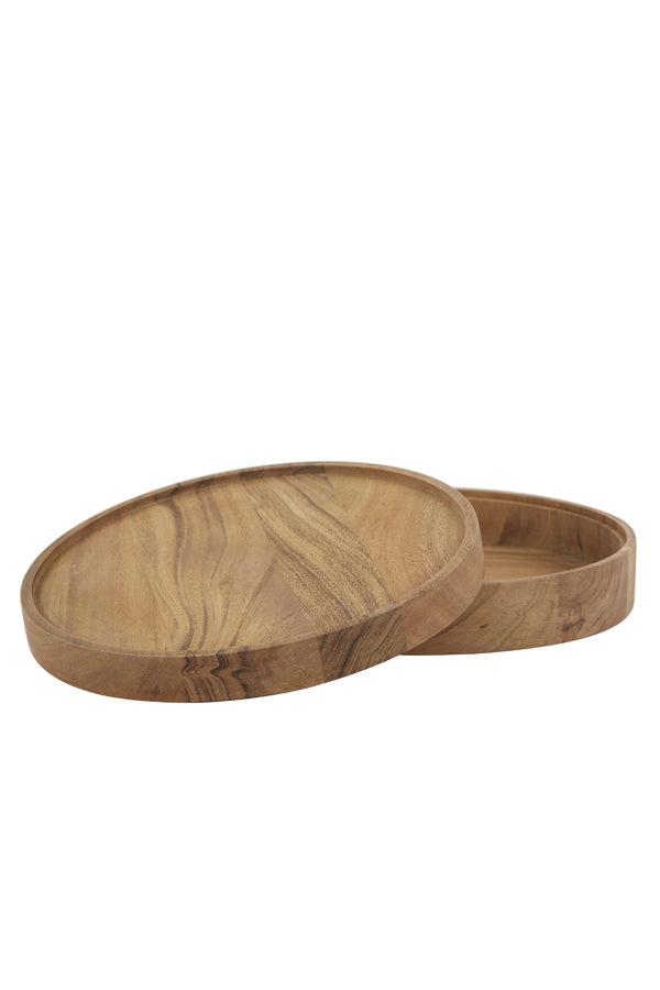 Elegant Acacia Wood Deco Box: Natural Finish Ø25x6.5 cm