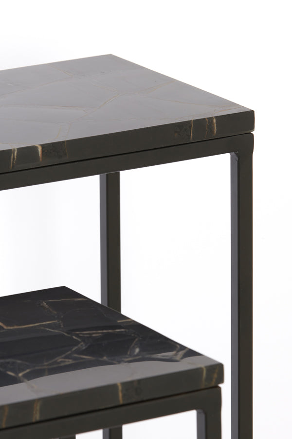 Dual Console Set in Elegant Black with Agate Accent - Sleek Design 120x25x72+140x25x82 cm