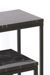 Dual Console Set in Elegant Black with Agate Accent - Sleek Design 120x25x72+140x25x82 cm