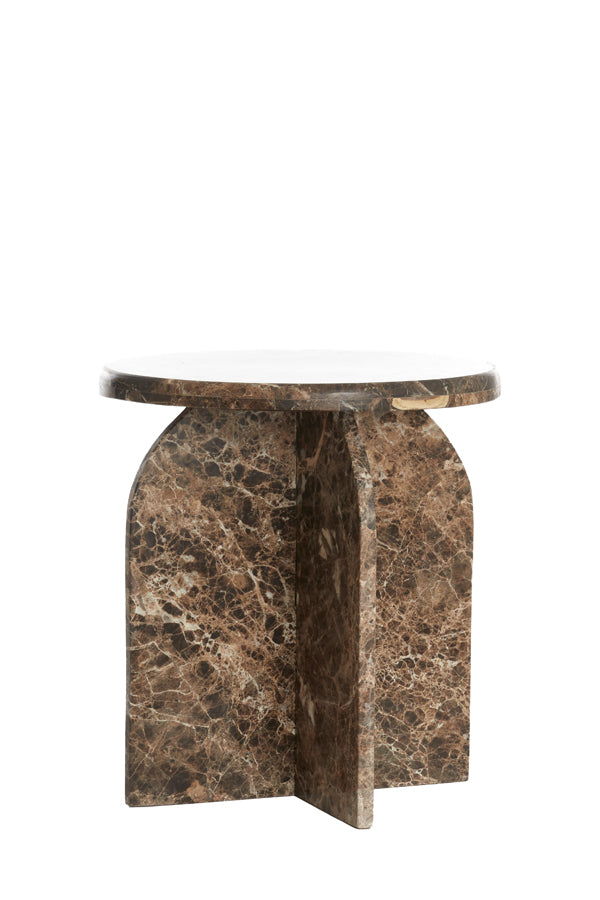Marble Top Side Table - Dark Brown, Ø41x48 cm